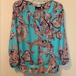 Turquoise and Burgundy Blouse